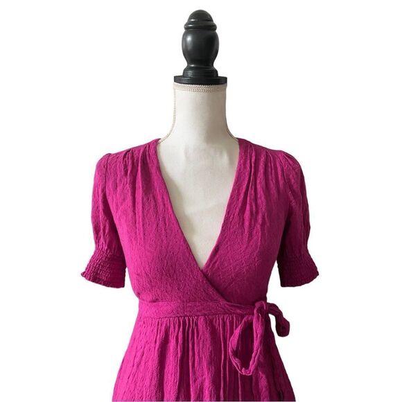 Maeve Brenna Short Sleeved High Low Wrap Dress Raspberry Size 0 - Picture 3 of 9
